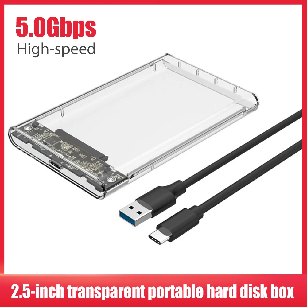 Type C 2.5 inch Hard Drive Enclosure Transparent Mobile HDD Box SATA 3.0 SSD Case With USB C Cable Support SSD up to 2TB
Type C 2.5 inch Hard Drive Enclosure Transparent Mobile HDD Box SATA 3.0 SSD Case With USB C Cable Support SSD up to 2TB