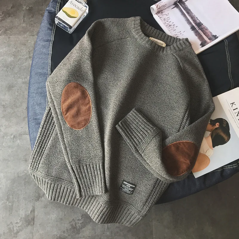 Pullover Mens College Style Patch Color Contrast and Thickened Round Neck Sweater Male Fashion Thick Wool Sweater Knitwear
Pullover Mens College Style Patch Color Contrast and Thickened Round Neck Sweater Male Fashion Thick Wool Sweater Knitwear
