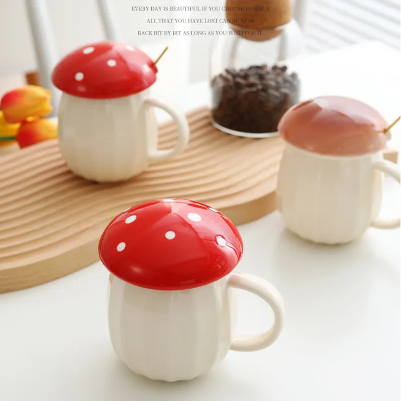 

Cute Marioed Mushroom Cup With Lid Ceramics Coffee Mug Creative Hand Painted Drinkware Milk Tea Cup Tiktoked Novelty Gifts