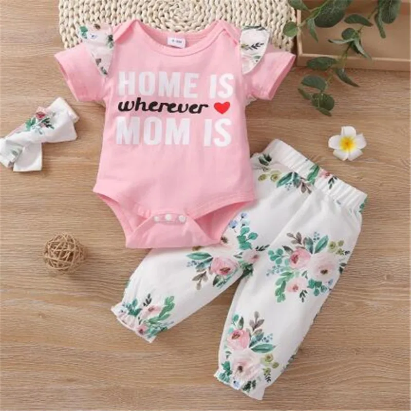 0-12M Newborn Kid baby Girl Short Sleeve Set, Letter Print Tops and Cute Flower Print Long Pants and Sweet Headband 3piece Suits
0-12M Newborn Kid baby Girl Short Sleeve Set, Letter Print Tops and Cute Flower Print Long Pants and Sweet Headband 3piece Suits