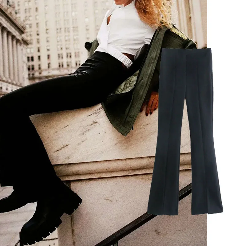 Women's Pants Za 2021 Fashion With Side Pockets Casual Slim Flared Pants Vintage High Waist Zipper Fly Female Trousers Mujer
Women's Pants Za 2021 Fashion With Side Pockets Casual Slim Flared Pants Vintage High Waist Zipper Fly Female Trousers Mujer