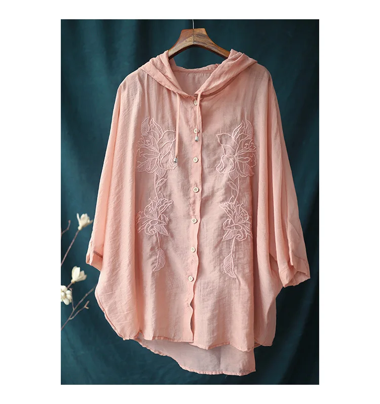 Thin linen tops Summer loose casual hooded embroidery linen sun protection clothing Anti-UV coat single breasted tops
Thin linen tops Summer loose casual hooded embroidery linen sun protection clothing Anti-UV coat single breasted tops