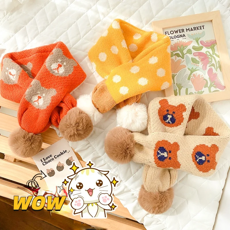 2021 Winter New Girls Cute Knitted Bear Dot Hair Ball Scarf Children Boys Lovely Outdoor Warmth Scarf Kids Holiday Gift Scarf 
2021 Winter New Girls Cute Knitted Bear Dot Hair Ball Scarf Children Boys Lovely Outdoor Warmth Scarf Kids Holiday Gift Scarf