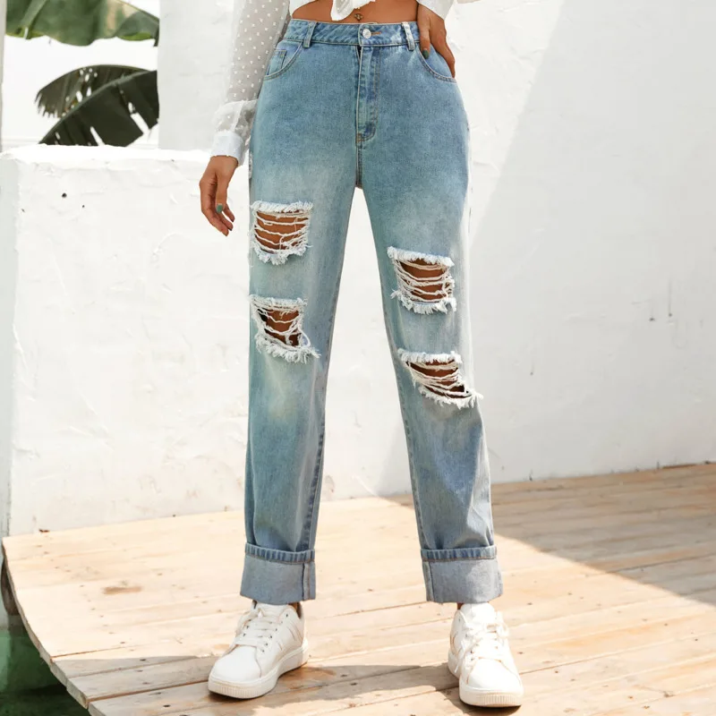 2021 Autumn New Women Fashion High Waist Ripped Jeans Woman Y2k Straight Leg Jeans Streetwear Blue Female Denim Pants Mom Jeans
2021 Autumn New Women Fashion High Waist Ripped Jeans Woman Y2k Straight Leg Jeans Streetwear Blue Female Denim Pants Mom Jeans