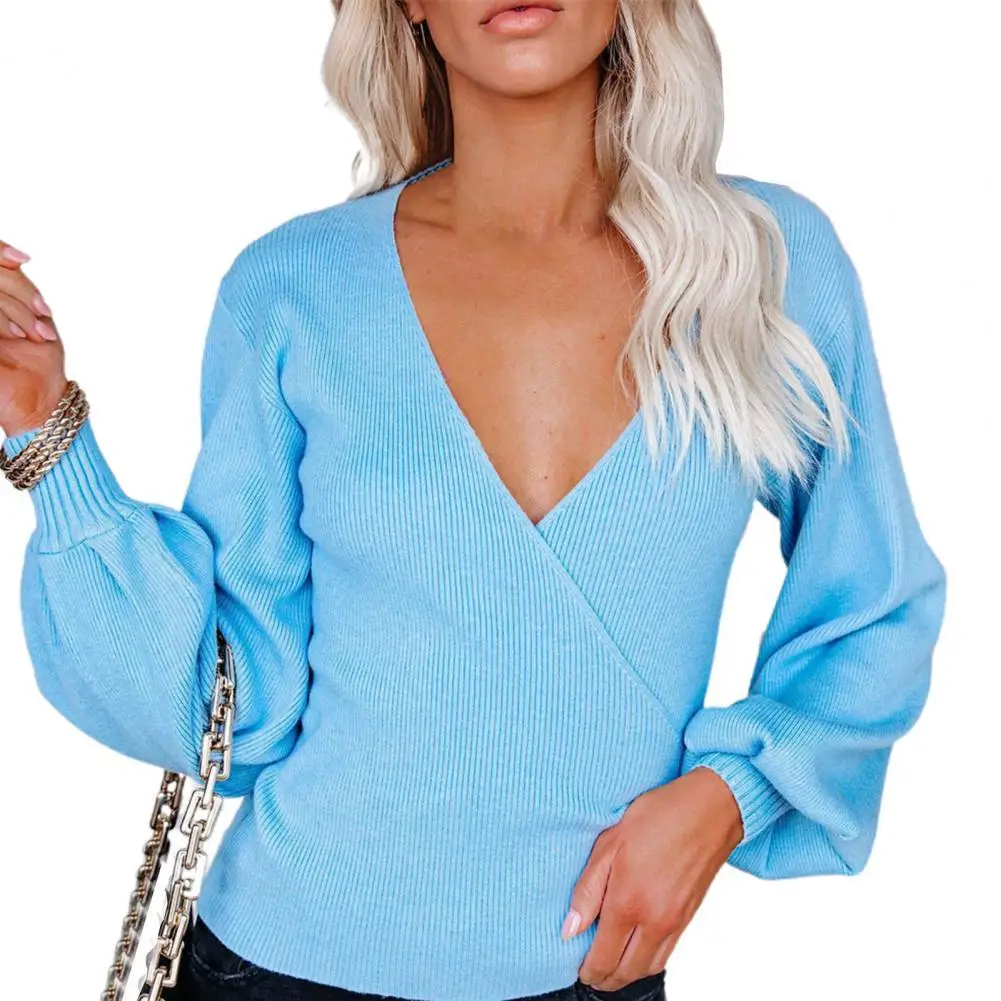 Sexy Women Autumn Loose Blouse Deep V-neck Long Lantern Sleeve Knitted Solid Color Ladies Slim Top
Sexy Women Autumn Loose Blouse Deep V-neck Long Lantern Sleeve Knitted Solid Color Ladies Slim Top