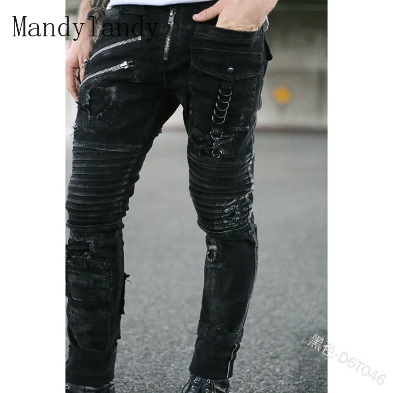 Mandylandy Men's Casual Button Slim-Fit Zipper Denim Pencil Pants Spring and Autumn Fashion Mid-Waist Ripped Solid Color Jeans 
Mandylandy Men's Casual Button Slim-Fit Zipper Denim Pencil Pants Spring and Autumn Fashion Mid-Waist Ripped Solid Color Jeans