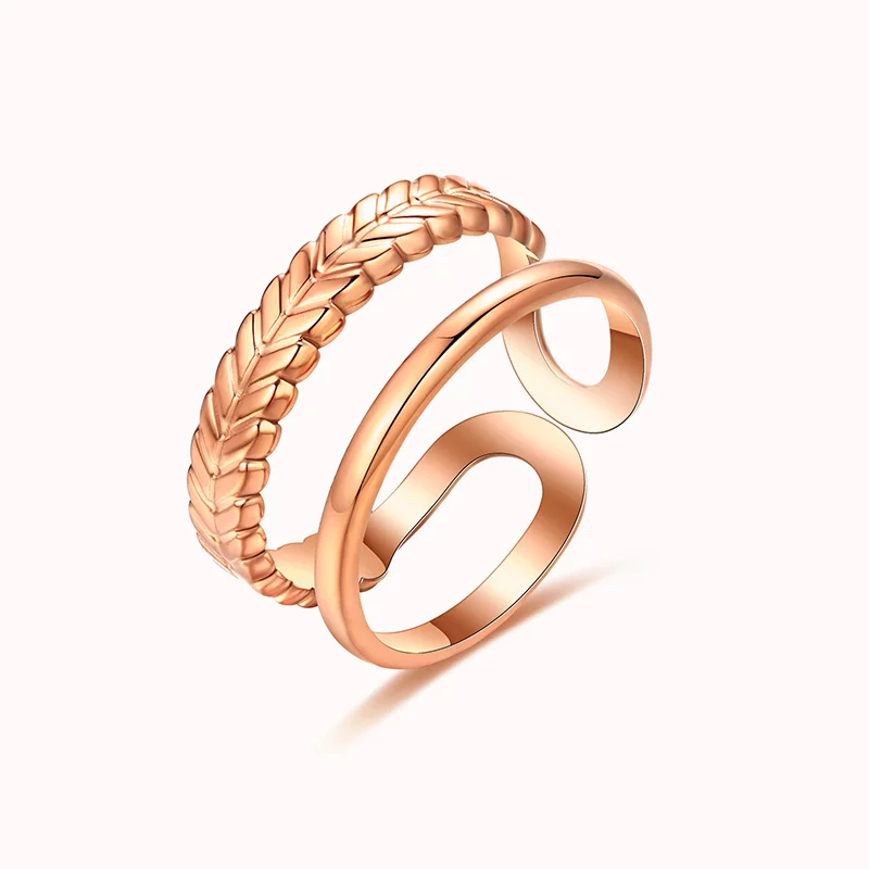 Stainless Steel Rose Gold Color Leaf Adjustable Finger Rings Double Layer Wheat Ears Open Size Rings For Women Fashion Jewelry
Stainless Steel Rose Gold Color Leaf Adjustable Finger Rings Double Layer Wheat Ears Open Size Rings For Women Fashion Jewelry