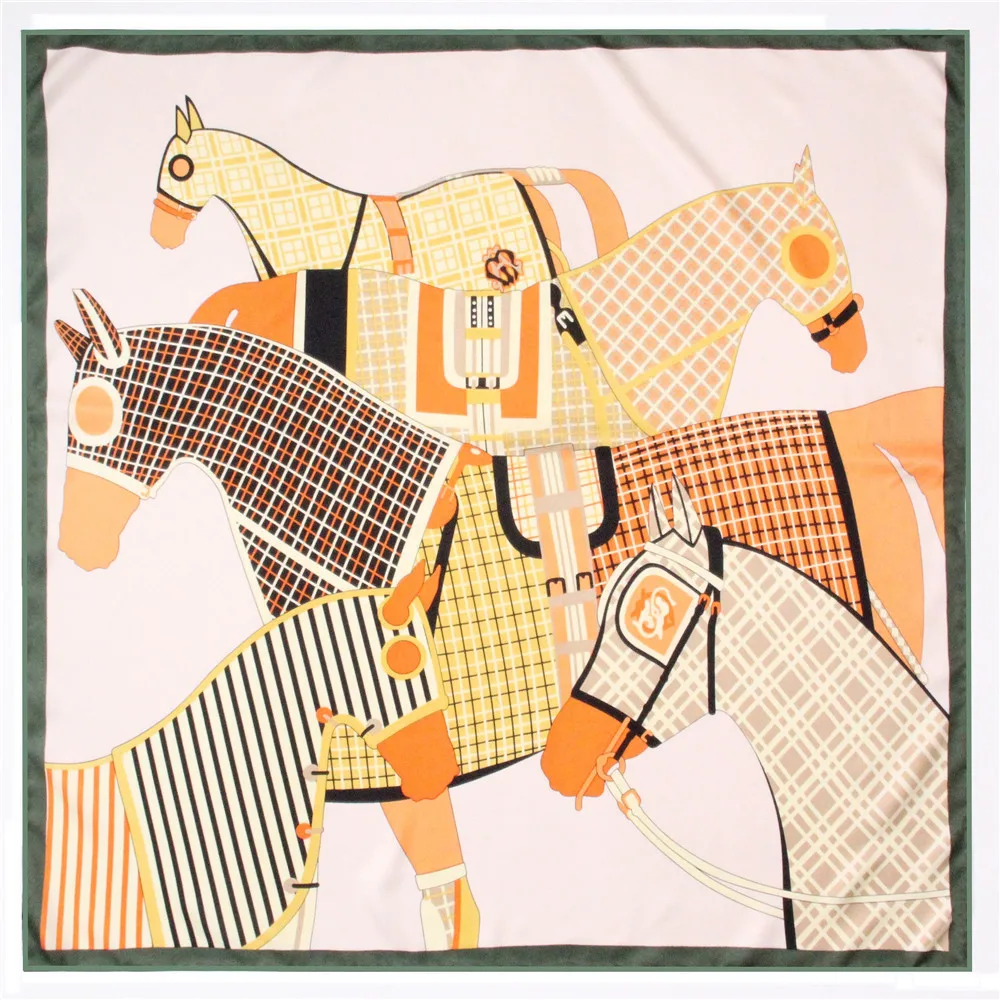 Фото POBING саржевый шелковый шарф женские квадратные шарфы палантины шейный платок с