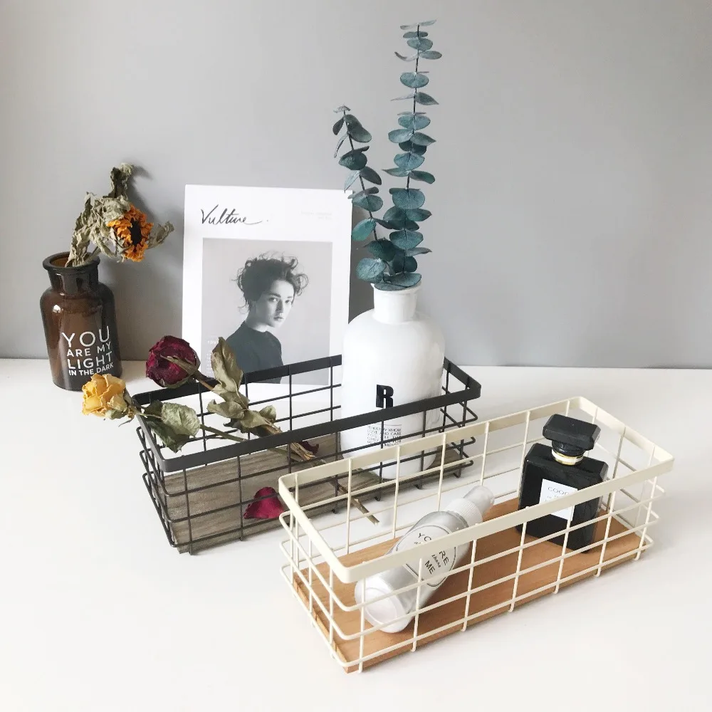 Metal Iron Storage Basket with Wooden Board Desk Sundries Condiment Sorting Basket Square Small Items Organizer for Home
Metal Iron Storage Basket with Wooden Board Desk Sundries Condiment Sorting Basket Square Small Items Organizer for Home