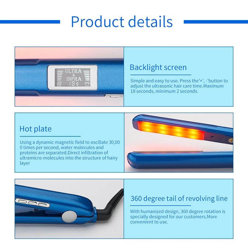 Hair Straight Infrared Hair Care Iron Ultrasonic Hair Curler Repair Damaged Hair with LCD Display 360 Swivel Cord SK88
Hair Straight Infrared Hair Care Iron Ultrasonic Hair Curler Repair Damaged Hair with LCD Display 360 Swivel Cord SK88