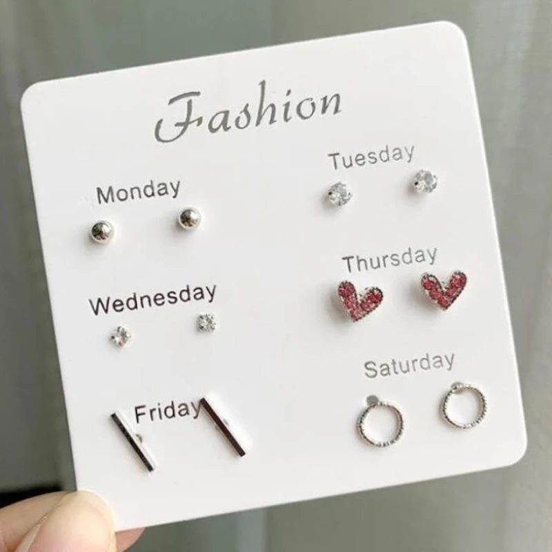 One Week Earring Set Fashion Simple Crystal Heart Stud Earrings For Women 6 Pairs/set Daily Party Gift Jewelry
One Week Earring Set Fashion Simple Crystal Heart Stud Earrings For Women 6 Pairs/set Daily Party Gift Jewelry