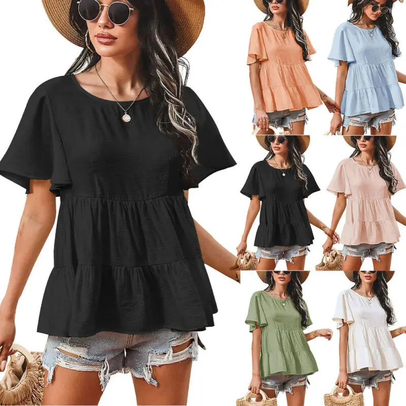Summer Doll Clothes Tops for Women Solid Color Splicing Short Sleeve Round Neck T-shirt Fold Design Fashion Casual Loose Tees
Summer Doll Clothes Tops for Women Solid Color Splicing Short Sleeve Round Neck T-shirt Fold Design Fashion Casual Loose Tees