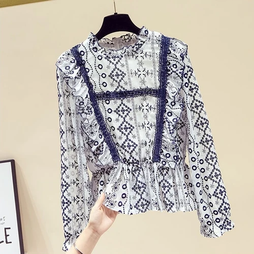 Fashion Print Shirt Woman Spring New Ruffled Stand Collar Chiffon Top Slim Fit Elegant Ladies Blouse Blusas Mujer De Moda 2021
Fashion Print Shirt Woman Spring New Ruffled Stand Collar Chiffon Top Slim Fit Elegant Ladies Blouse Blusas Mujer De Moda 2021
