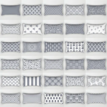 2022 New Gray Lumbar Pillows Case 30X50CM Damask Geometry Leaves Floral Stripes Plaids Print Sofa Throw Pillows Boho Decor Home