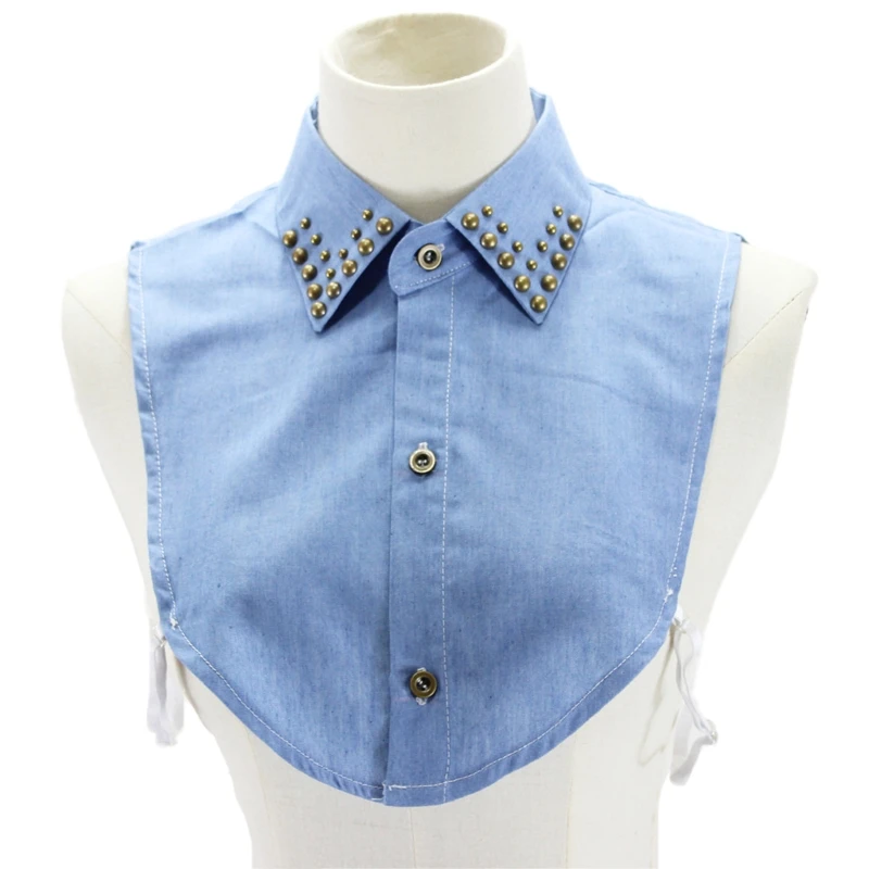 Women Vintage Bronze Bead Studded Lapel False Fake Collar Button Down Punk Style Detachable Denim Blue Half Shirt Dickey
Women Vintage Bronze Bead Studded Lapel False Fake Collar Button Down Punk Style Detachable Denim Blue Half Shirt Dickey