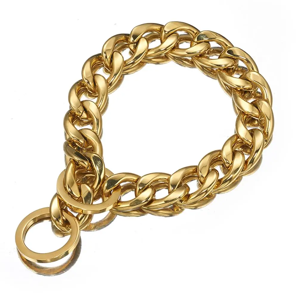 Gold Dog Chain 13/15MM Heavy Duty Choke Cuban Chain Dog Collar Stainless Steel Strong Links Slip Chain Training Collar 12-32inch
Gold Dog Chain 13/15MM Heavy Duty Choke Cuban Chain Dog Collar Stainless Steel Strong Links Slip Chain Training Collar 12-32inch