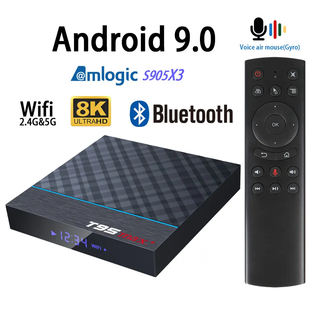 ТВ-приставка Android 9 0 T95 MAX + 8K Amlogic S905X3 Wifi BluetoothMedia плеер голосовой помощник 4 Гб 64 ГБ 32