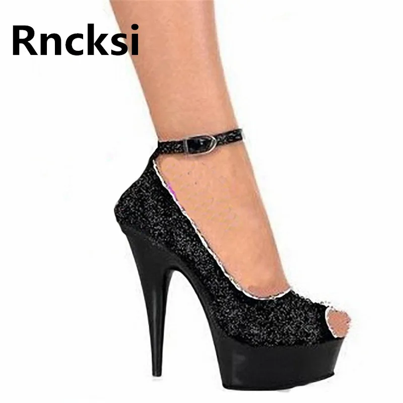 

Rncksi открытый носок пикантные ремешки Для женщин ночной клуб вечерние Queen туфли для танцев на шесте, каблук 15 см, высокий тонкий каблук с платформой ботильоны Для женщин женские туфли-лодочки