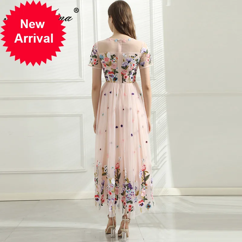 Summer New Fashion Dress Women's Short sleeve Gorgeous Mesh Floral Embroidery High waist Dress
Summer New Fashion Dress Women's Short sleeve Gorgeous Mesh Floral Embroidery High waist Dress