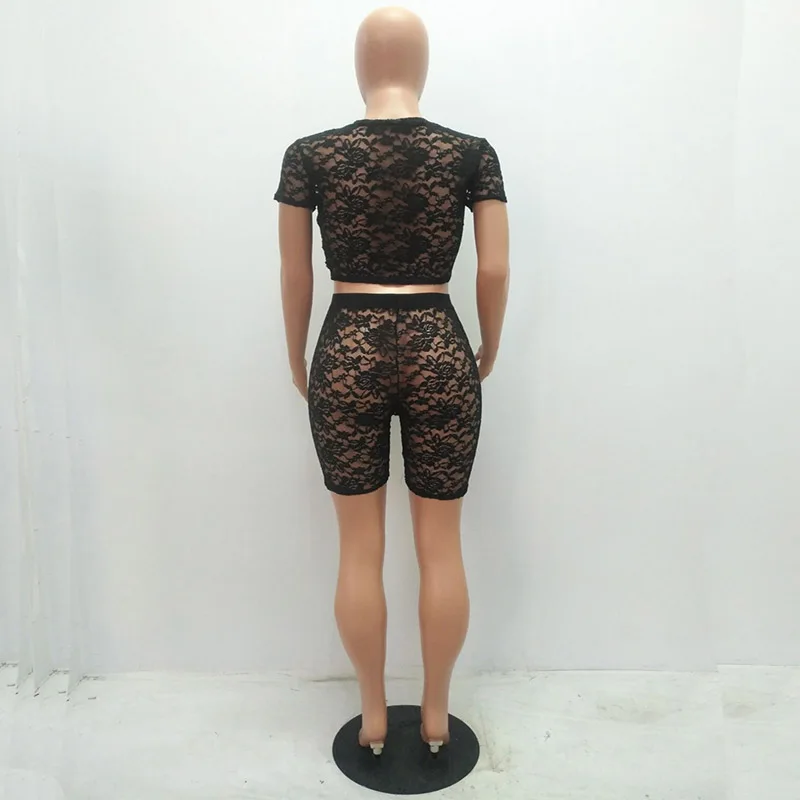 Solid Black Lace Hollow Out Two Piece Set Women See Through Crop Top+Shorts Matching Sets Sexy Skinny Bodycon Club Party Outfits 
Solid Black Lace Hollow Out Two Piece Set Women See Through Crop Top+Shorts Matching Sets Sexy Skinny Bodycon Club Party Outfits