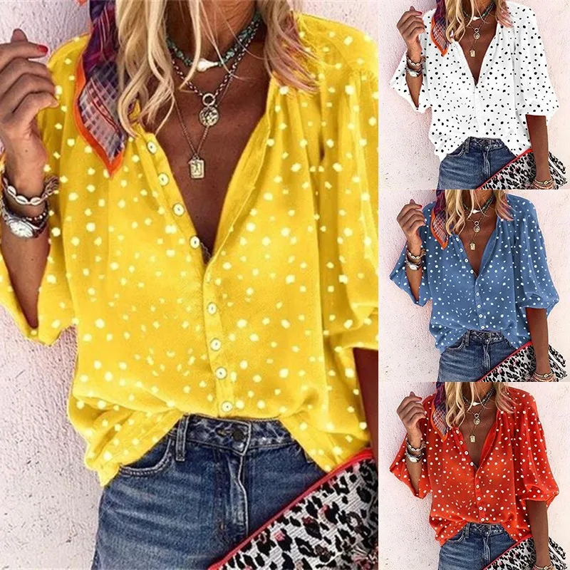 Women Sexy Deep V-neck Blouse Ploka Dot Print Half Sleeve Button 2019 Autumn Blouse Shirt Blusa
Women Sexy Deep V-neck Blouse Ploka Dot Print Half Sleeve Button 2019 Autumn Blouse Shirt Blusa