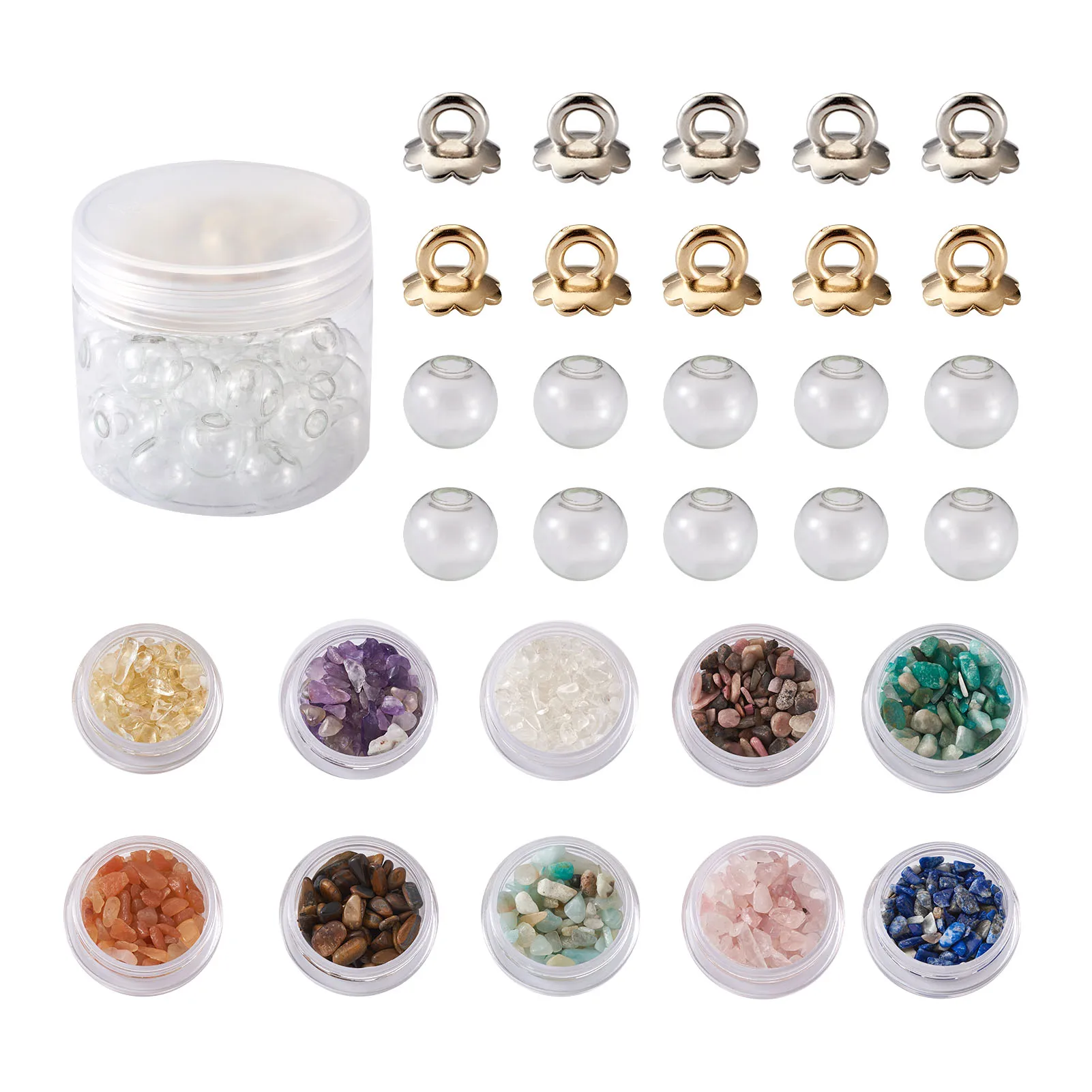 1 Set Synthetic & Natural Gemstone Beads Round Mechanized Blown Glass Globe Beads Plastic Pendant Bails DIY Pendants Making Kit
1 Set Synthetic & Natural Gemstone Beads Round Mechanized Blown Glass Globe Beads Plastic Pendant Bails DIY Pendants Making Kit