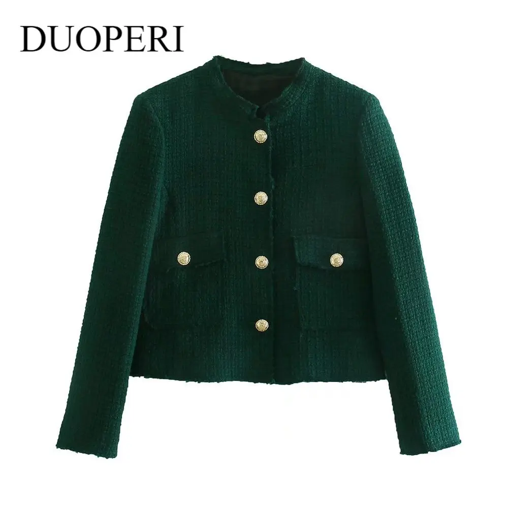 DUOPERI Women Fashion Textured Cardigan with Metal Buttons Long Sleeves Front Pockets Chic Lady Female Elegant Jacket
DUOPERI Women Fashion Textured Cardigan with Metal Buttons Long Sleeves Front Pockets Chic Lady Female Elegant Jacket