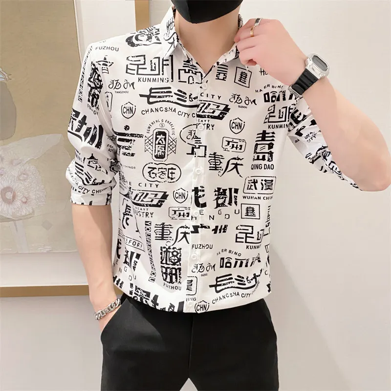 Chinese Character Print Shirts Men Summer Short Sleeve Streetwear Shirts Slim Casual Social Shirt Party Nightclub Chemise Homme
Chinese Character Print Shirts Men Summer Short Sleeve Streetwear Shirts Slim Casual Social Shirt Party Nightclub Chemise Homme