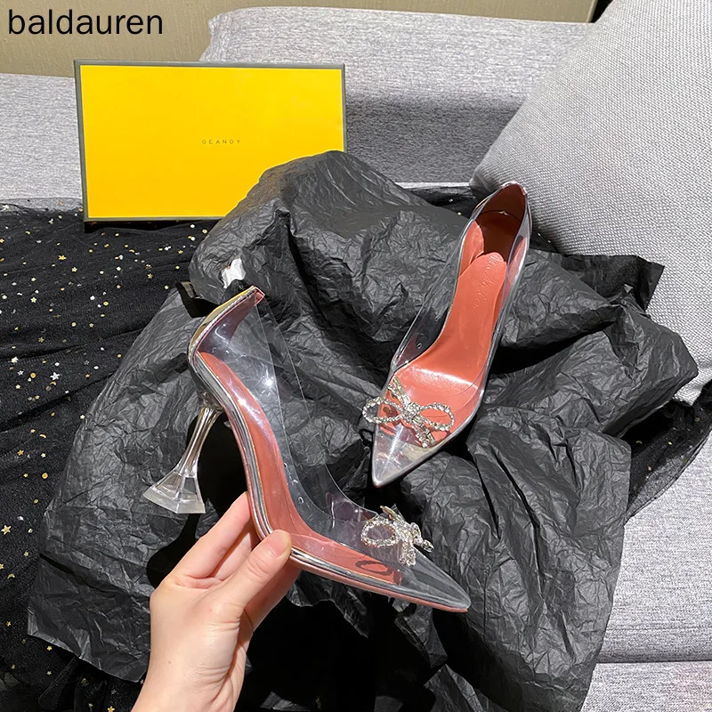 New Rhinestone Bow High Heels Women's Stiletto Pointed Toe Leather Transparent PVC Wedding Shoes
New Rhinestone Bow High Heels Women's Stiletto Pointed Toe Leather Transparent PVC Wedding Shoes