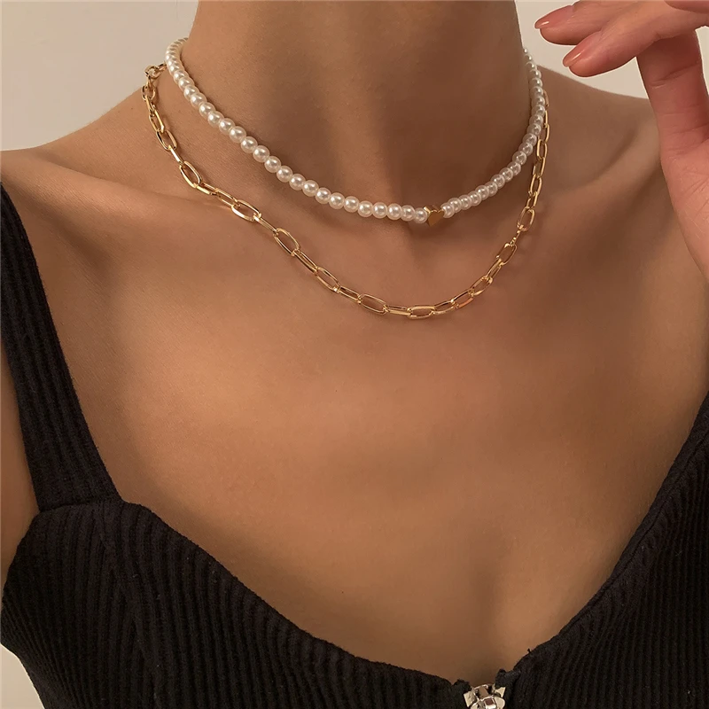 XINSOM Pearl Chain Heart Chokers Necklace For Women Gold Silver Color Thick Chain Statement Necklace Collier Femme Jewelry Gift
XINSOM Pearl Chain Heart Chokers Necklace For Women Gold Silver Color Thick Chain Statement Necklace Collier Femme Jewelry Gift