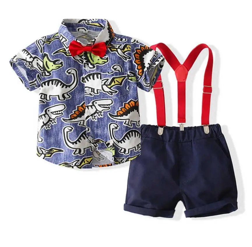 Baby Boys Clothes Set Dinosaur Print Short Sleeve Lapel Neck Shirt Solid Color Suspender Shorts Boys Outfits 1-6 Years
Baby Boys Clothes Set Dinosaur Print Short Sleeve Lapel Neck Shirt Solid Color Suspender Shorts Boys Outfits 1-6 Years