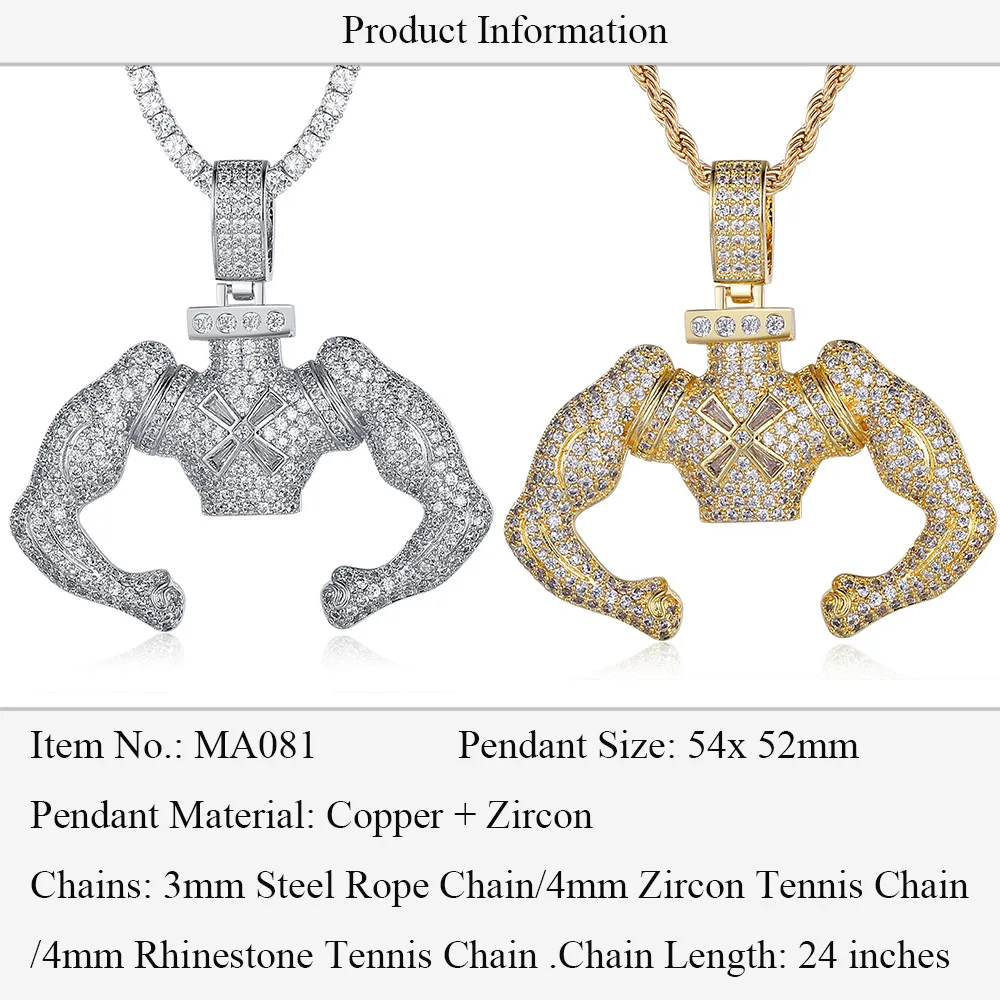 100% Micro Zircon Hip Hop Hercules Muscle Pendant Necklace For Men Jewelry Party CZ Rapper Jewelry Gift Zircon Tennis Chain 
100% Micro Zircon Hip Hop Hercules Muscle Pendant Necklace For Men Jewelry Party CZ Rapper Jewelry Gift Zircon Tennis Chain