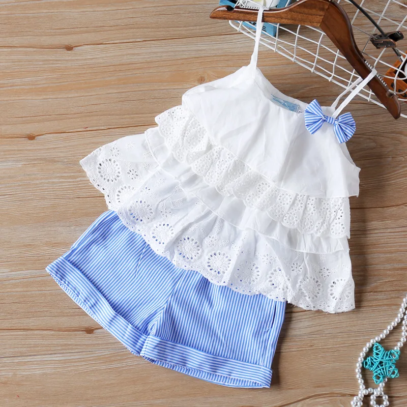 

New girl vest camisole + short pants 2pc/set girls baby children summer Bow sleeveless fashion clothes students 2-6year