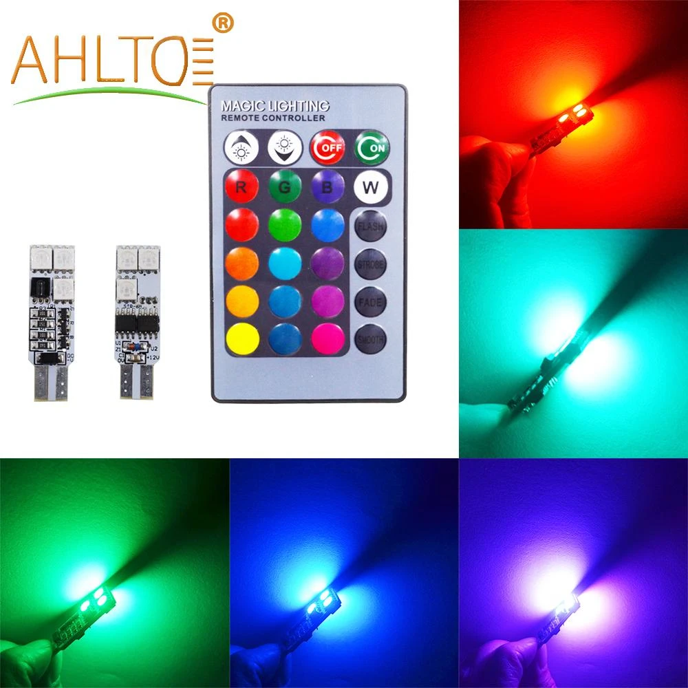 Фото 2 шт. T10 DC 12V RGB 12SMD 6SMD меняющийся светодиодный атмосфера лампа для салона