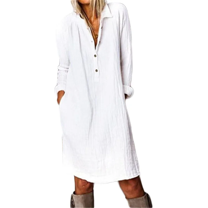 Fashion Autumn Lapel Neck Long Shirt Dress Women Long Sleeve Buttons Cotton Linen Sundress Casual Loose Work OL Vestido
Fashion Autumn Lapel Neck Long Shirt Dress Women Long Sleeve Buttons Cotton Linen Sundress Casual Loose Work OL Vestido