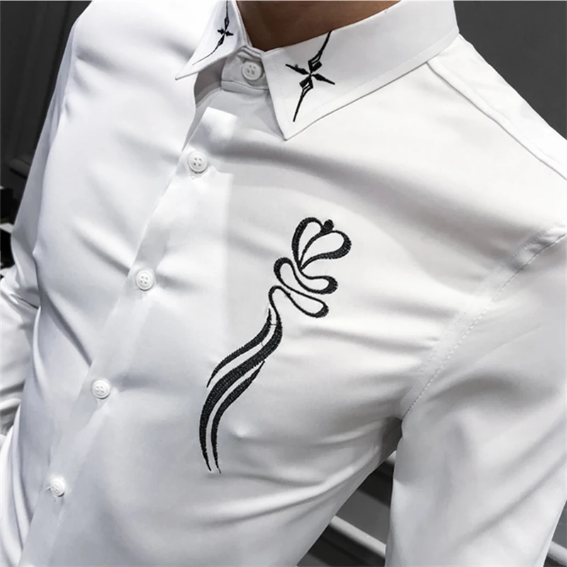 Luxury Embroidery Shirt Men Slim Fit Long Sleeve Chemise Homme Casual Black White Dress Shirts Male Wedding Camisas Hombre V324 
Luxury Embroidery Shirt Men Slim Fit Long Sleeve Chemise Homme Casual Black White Dress Shirts Male Wedding Camisas Hombre V324