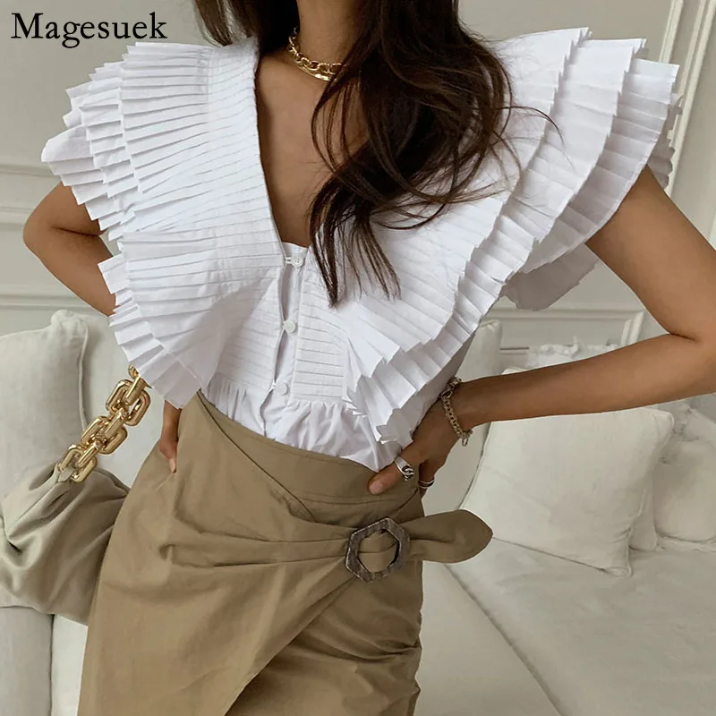 Korean Fashion Women Tops Summer Ruffles Pleated Shirt Loose Butterfly Sleeve V Neck Blouse Elegant Slim Button Up Shirt 14775
Korean Fashion Women Tops Summer Ruffles Pleated Shirt Loose Butterfly Sleeve V Neck Blouse Elegant Slim Button Up Shirt 14775