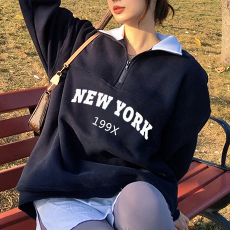Autumn Harajuku Warm Long Sleeve Sweatshirts New York Letter Printed Design Casual Oversized Loose Women's Turn-down Collar Tops
Autumn Harajuku Warm Long Sleeve Sweatshirts New York Letter Printed Design Casual Oversized Loose Women's Turn-down Collar Tops