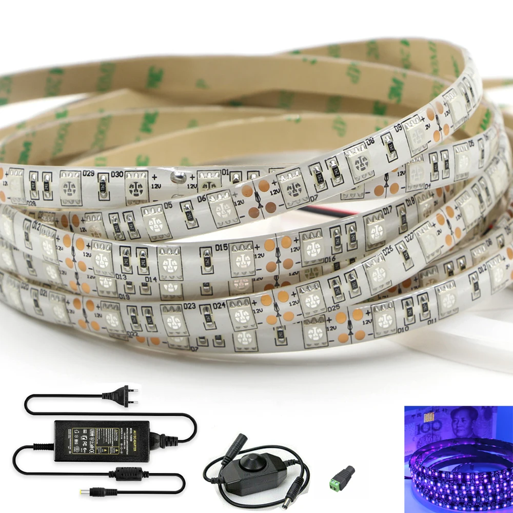 3528 SMD 12V УФ светодиодная лента ультрафиолетового 395 405nm черный светильник 120Led/m для