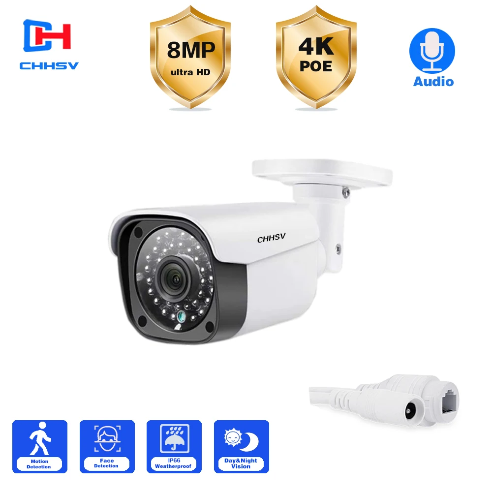 Камера Наружного видеонаблюдения CHHSV 4K 8 Мп, купольная водонепроницаемая IP-камера POE H.265 CCTV со встроенным микрофоном, IP 66 IR 30m P2P
Камера Наружного видеонаблюдения CHHSV 4K 8 Мп, купольная водонепроницаемая IP-камера POE H.265 CCTV со встроенным микрофоном, IP 66 IR 30m P2P