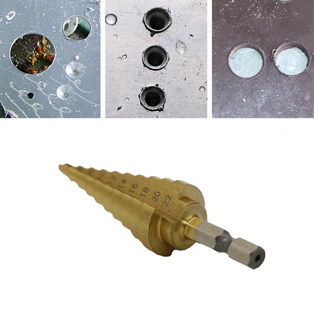 4-22MM HSS 4241 Hex Titanium Cone Drill Bit Hole Cutter For Sheet High Speed Steel Woodworking Wood Metal Drilling Power Tools
4-22MM HSS 4241 Hex Titanium Cone Drill Bit Hole Cutter For Sheet High Speed Steel Woodworking Wood Metal Drilling Power Tools