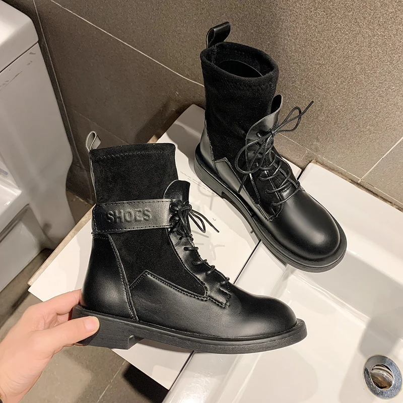Woman Spring Casual Short Botas Dropshipping Black Buckle Sock Boots Women PU Leather Elastic Ankle Boots for Autumn Patchwork
Woman Spring Casual Short Botas Dropshipping Black Buckle Sock Boots Women PU Leather Elastic Ankle Boots for Autumn Patchwork