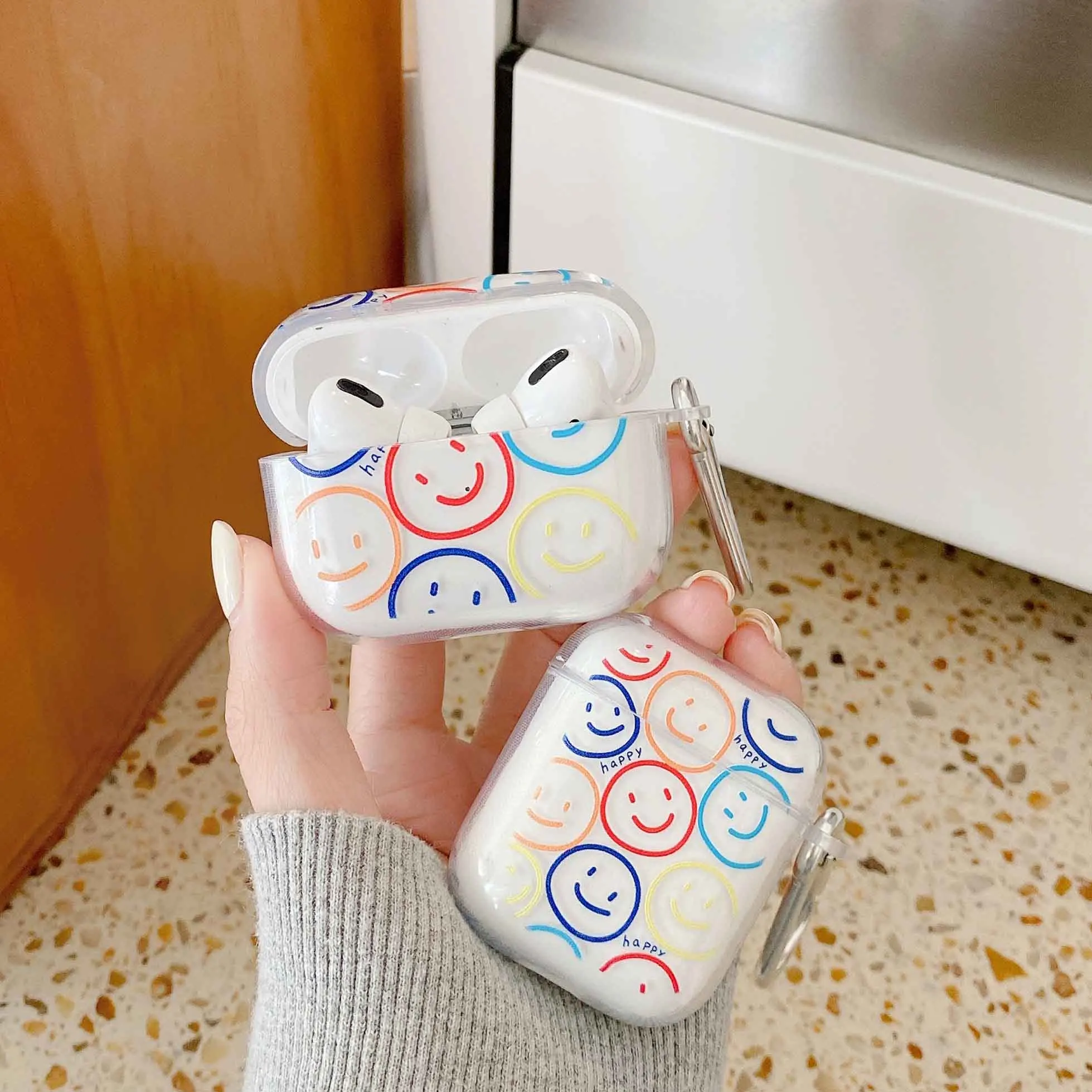 Мягкий прозрачный силиконовый чехол Smiley для наушников Apple Airpod 2/1 pro 3 airpods