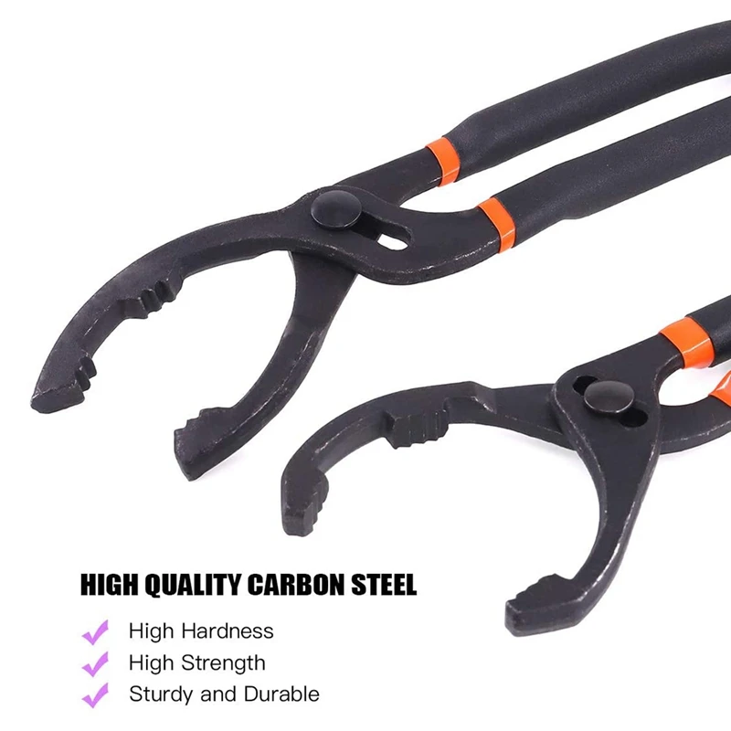 2Pcs Universal 10 Inch and 12 Inch Large Adjustable Oil Filter Pliers Hand Removal Oil Filters for Removing Motorcycles 
2Pcs Universal 10 Inch and 12 Inch Large Adjustable Oil Filter Pliers Hand Removal Oil Filters for Removing Motorcycles