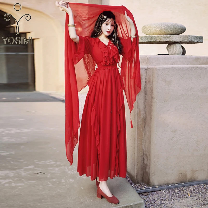 YOSIMI Evening Party Long Women Dress 2021 Summer Maxi Elegant Red Chiffon Ankle-Lenght V-Neck Long Sleeve Dress Vestido Female
YOSIMI Evening Party Long Women Dress 2021 Summer Maxi Elegant Red Chiffon Ankle-Lenght V-Neck Long Sleeve Dress Vestido Female