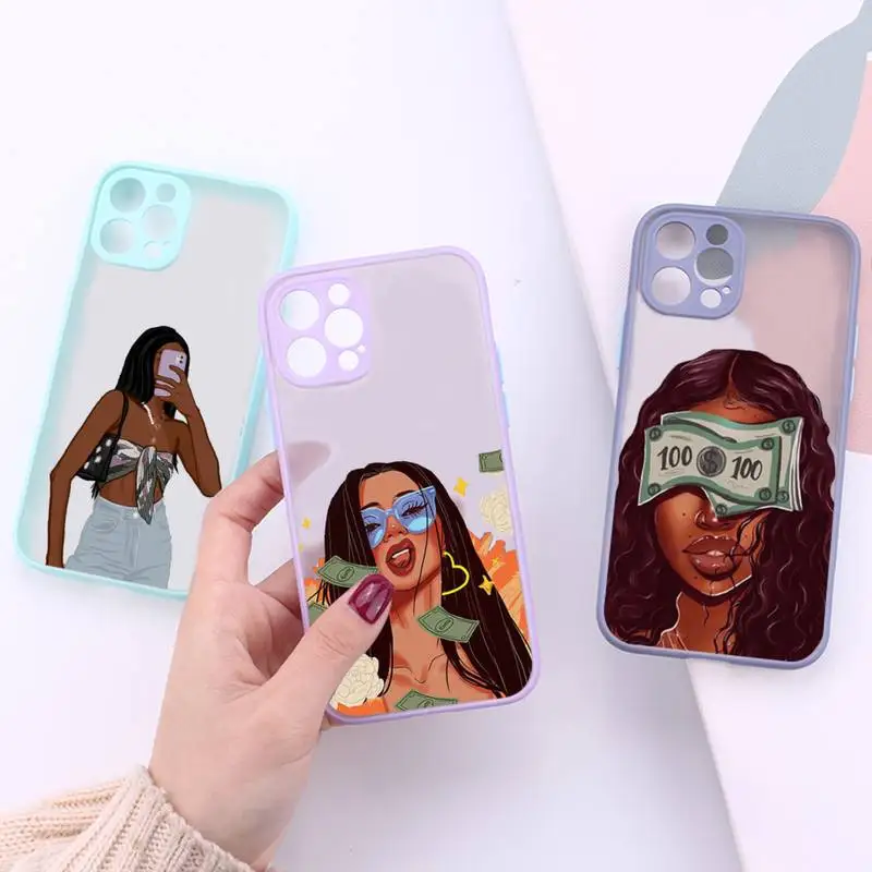 Fashion Girls Black Women Art Phone Case For iPhone 13 12 11 Mini Pro XR XS Max 7 8 Plus X Matte transparent Purple Back Cover
Fashion Girls Black Women Art Phone Case For iPhone 13 12 11 Mini Pro XR XS Max 7 8 Plus X Matte transparent Purple Back Cover