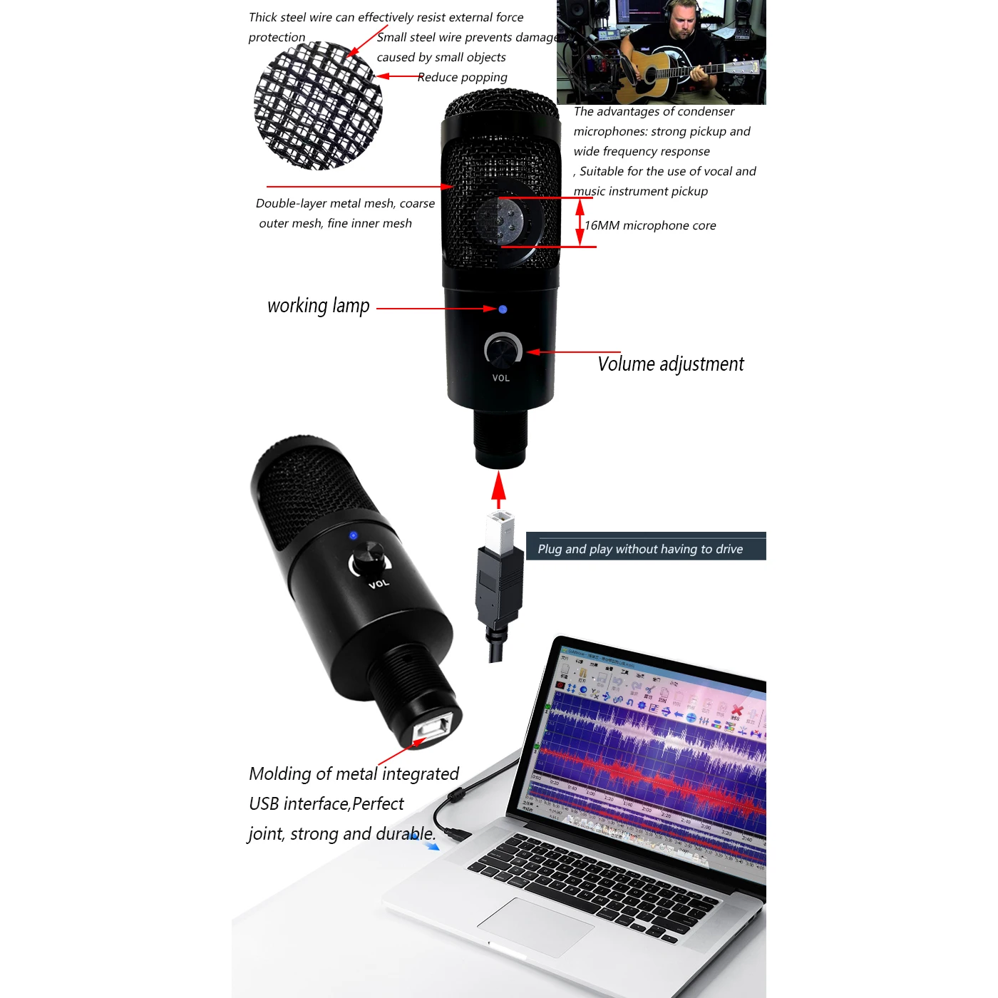 USB Professional Condenser Microphone Mikrofon Mic Studio For PC Computer Karaoke Singing Streamer Streaming Gaming Music Audio
USB Professional Condenser Microphone Mikrofon Mic Studio For PC Computer Karaoke Singing Streamer Streaming Gaming Music Audio
