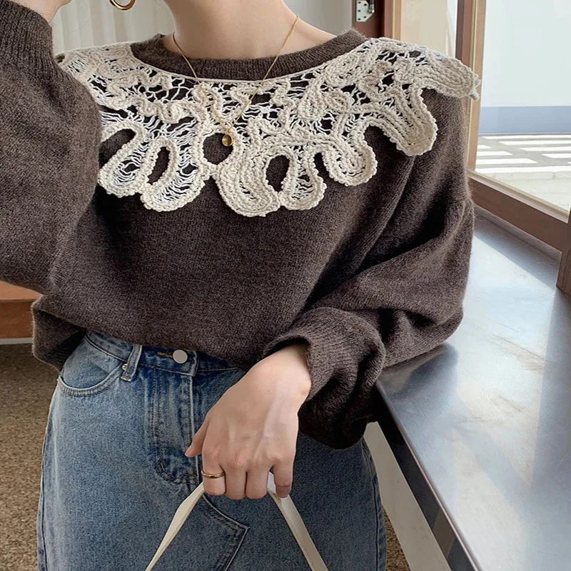 New Autumn / Winter 2020, Women's Solid Color Knitted Sweater, Lace Stitching, Long Sleeve Lovely Round Neck Large Size Top
New Autumn / Winter 2020, Women's Solid Color Knitted Sweater, Lace Stitching, Long Sleeve Lovely Round Neck Large Size Top