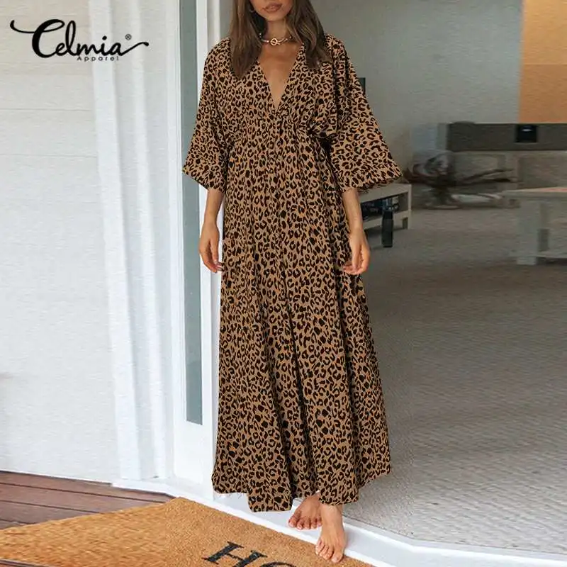 Women Sexy V-neck Dress Celmia Fashion Leopard Print Slit Maxi Vestidos 2021 Autumn Casual 3/4 Sleeve Waisted Party Robe Longue
Women Sexy V-neck Dress Celmia Fashion Leopard Print Slit Maxi Vestidos 2021 Autumn Casual 3/4 Sleeve Waisted Party Robe Longue