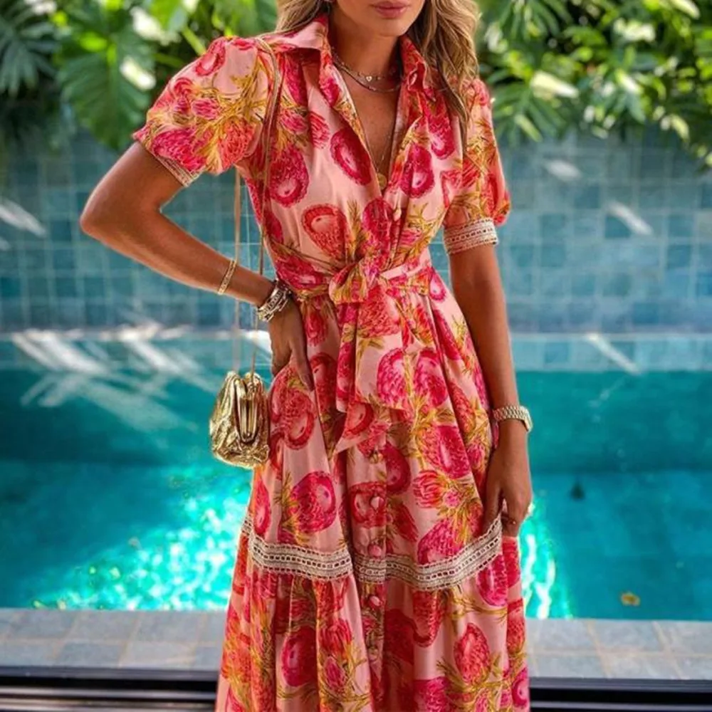 2021 Summer Stitching V-Neck Short-Sleeved Bohemian Dress Women's Clothing Fashion Single-Breasted Split Shirt Dress Robes Femme
2021 Summer Stitching V-Neck Short-Sleeved Bohemian Dress Women's Clothing Fashion Single-Breasted Split Shirt Dress Robes Femme